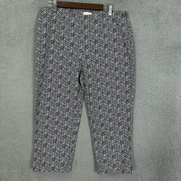 Chicos pants womens medium 2 black white zebra print cotton cropped capri resort - Picture 1 of 8